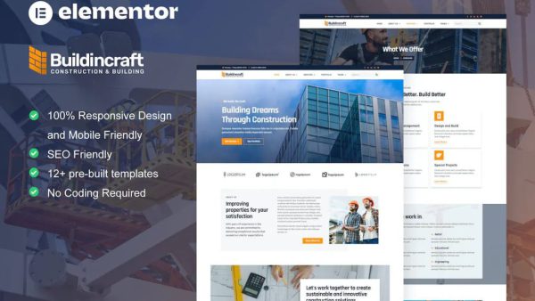 BuildinCraft- Construction & Building Elementor Template Kit