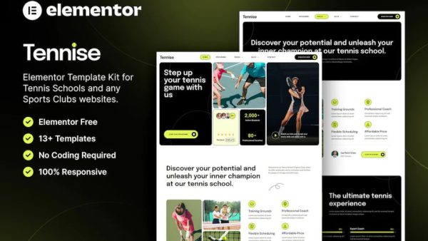 Tennise – Tennis School & Sports Club Elementor Template Kit