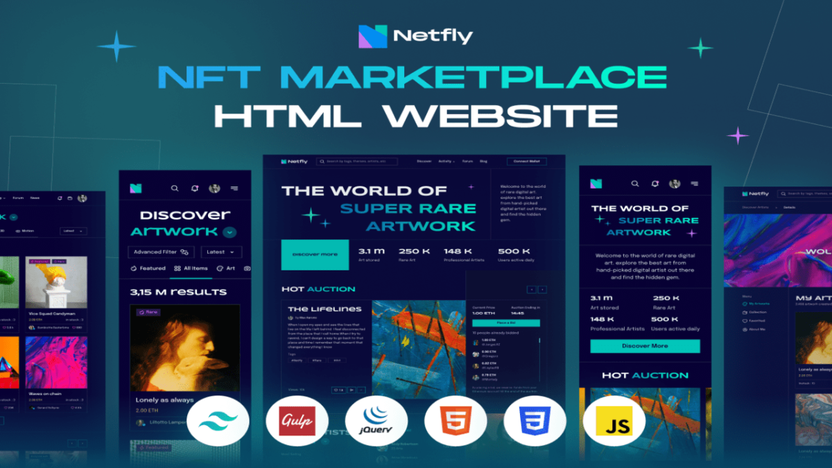 Netfly - NFT Marketplace Website Template for Art & Crypto Platforms