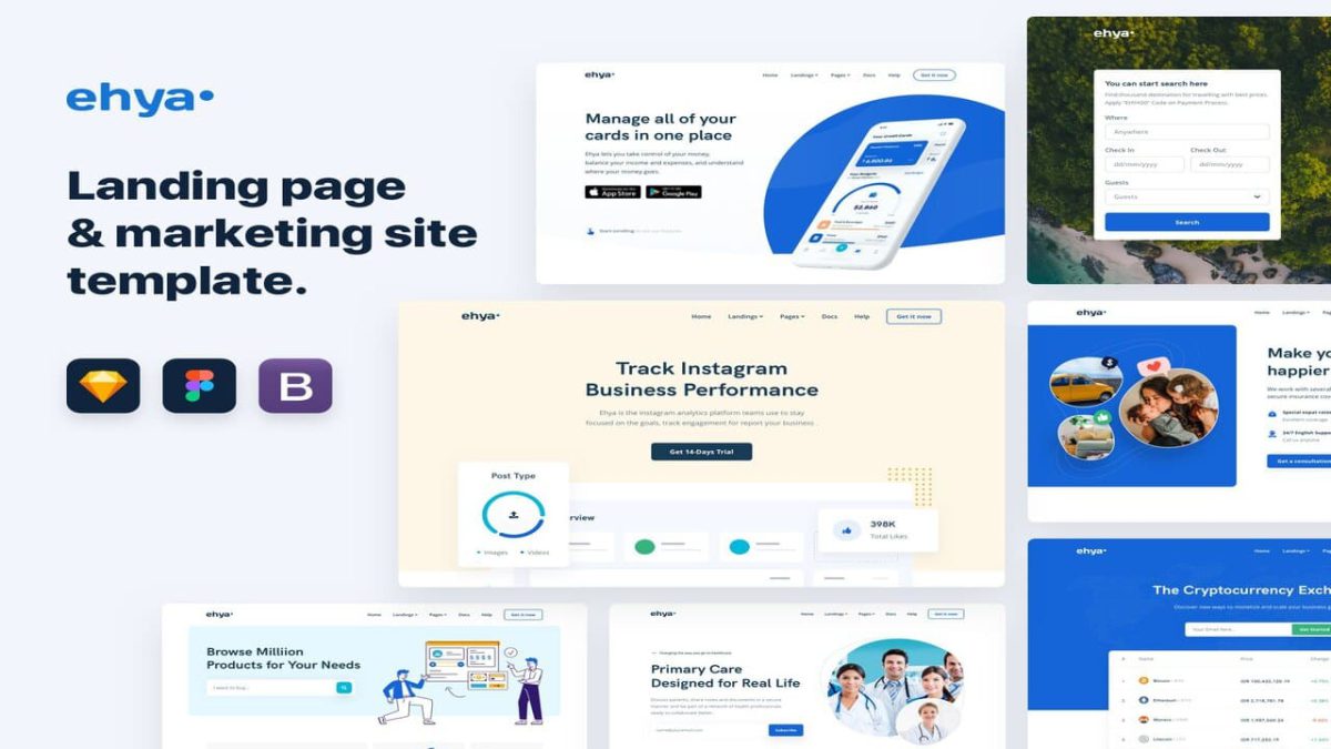 Ehya - 60 Landing Pages Design & HTML/CSS Template