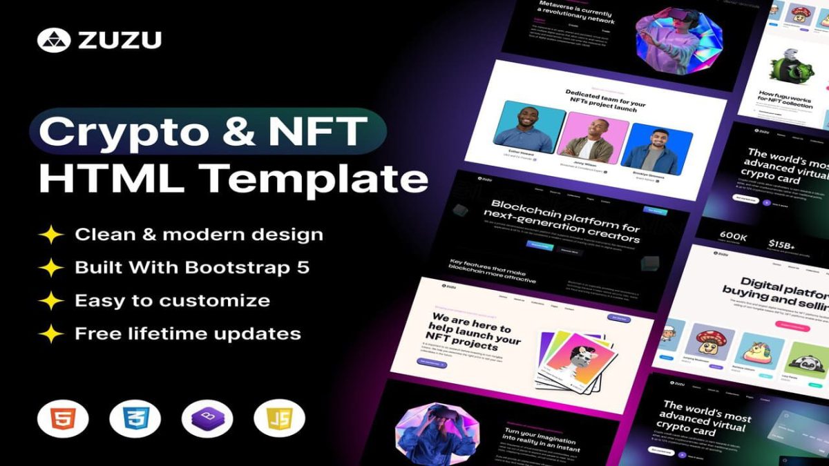 Zuzu - NFT Landing Page Web Template for Collectibles and Crypto