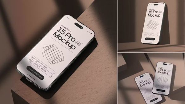 iPhone 15 Pro Max Screen Mockups - 3 High-Resolution Files, Editable Background