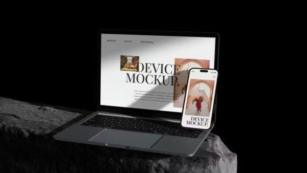 iPhone and iMac Mockup v2 - Fresh Layout with Easy Smart Object Editing