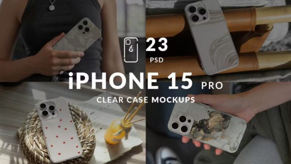 iPhone 15 Pro Clear Case Mockup 23 PSD with Smart Object