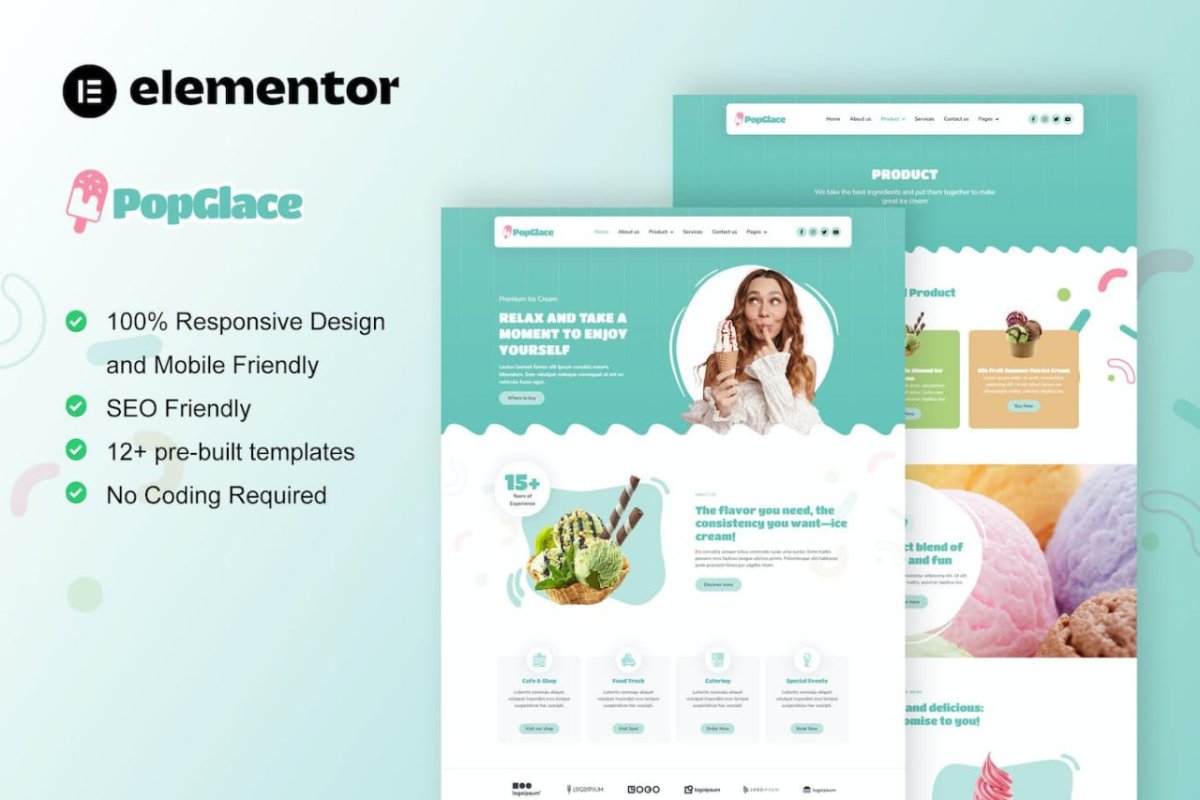 PopGlace - Ice Cream Shop Elementor Template Kit