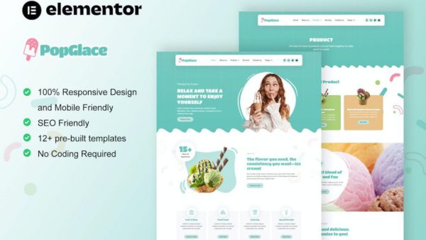 PopGlace - Ice Cream Shop Elementor Template Kit