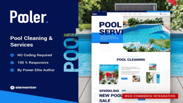 Pooler - Template Kit for Swimming Pool Cleaning Services with Elemenetor Pro