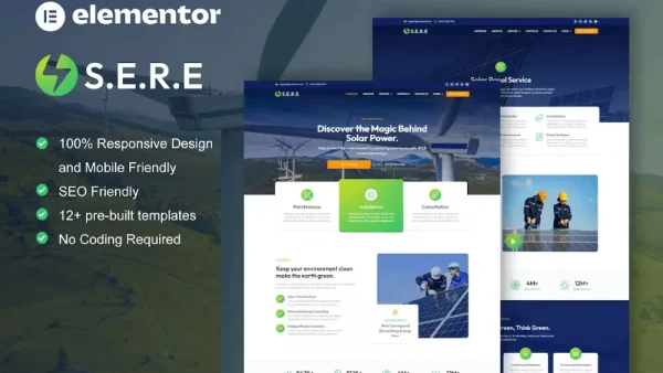 Sere: Elementor Pro Template Kit for Solar & Renewable Energy