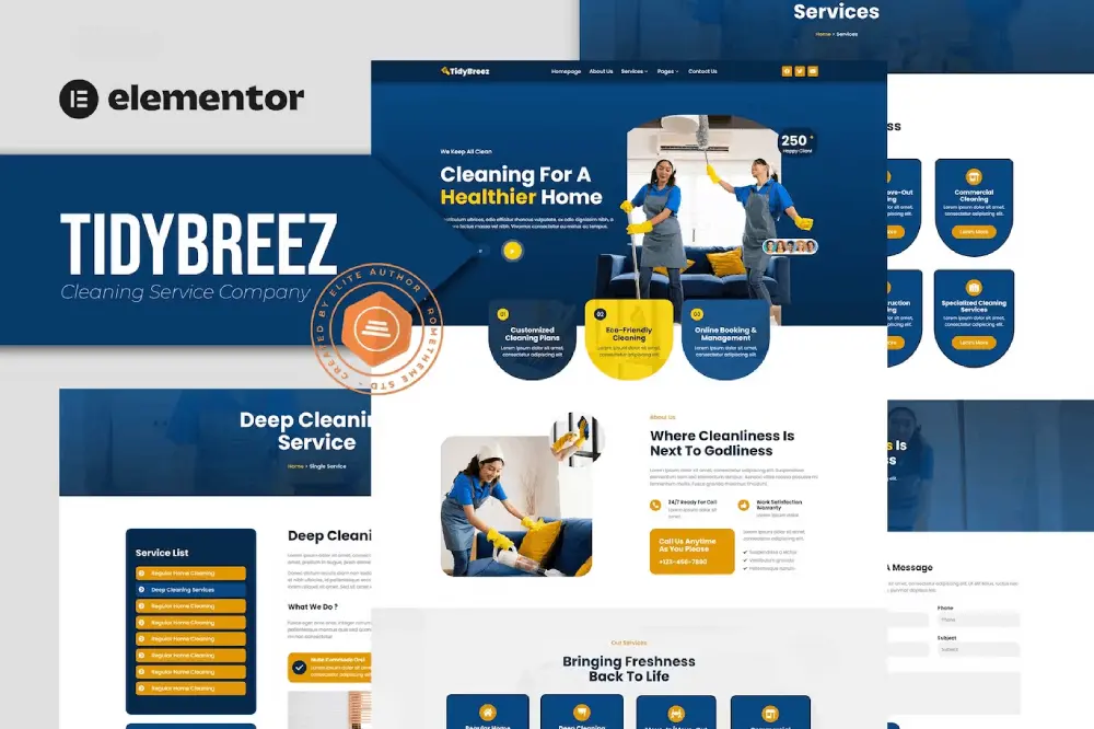 Tidybreez: Elementor Template Kit for Cleaning Service Companies