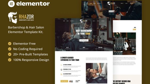 Rhazor: Elementor Template Kit for Barbershop & Hair Salon Websites