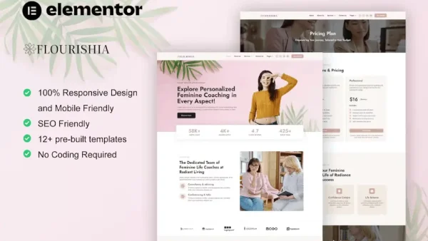 Flourishia: Elementor Pro Template Kit for Feminine Business Coaching