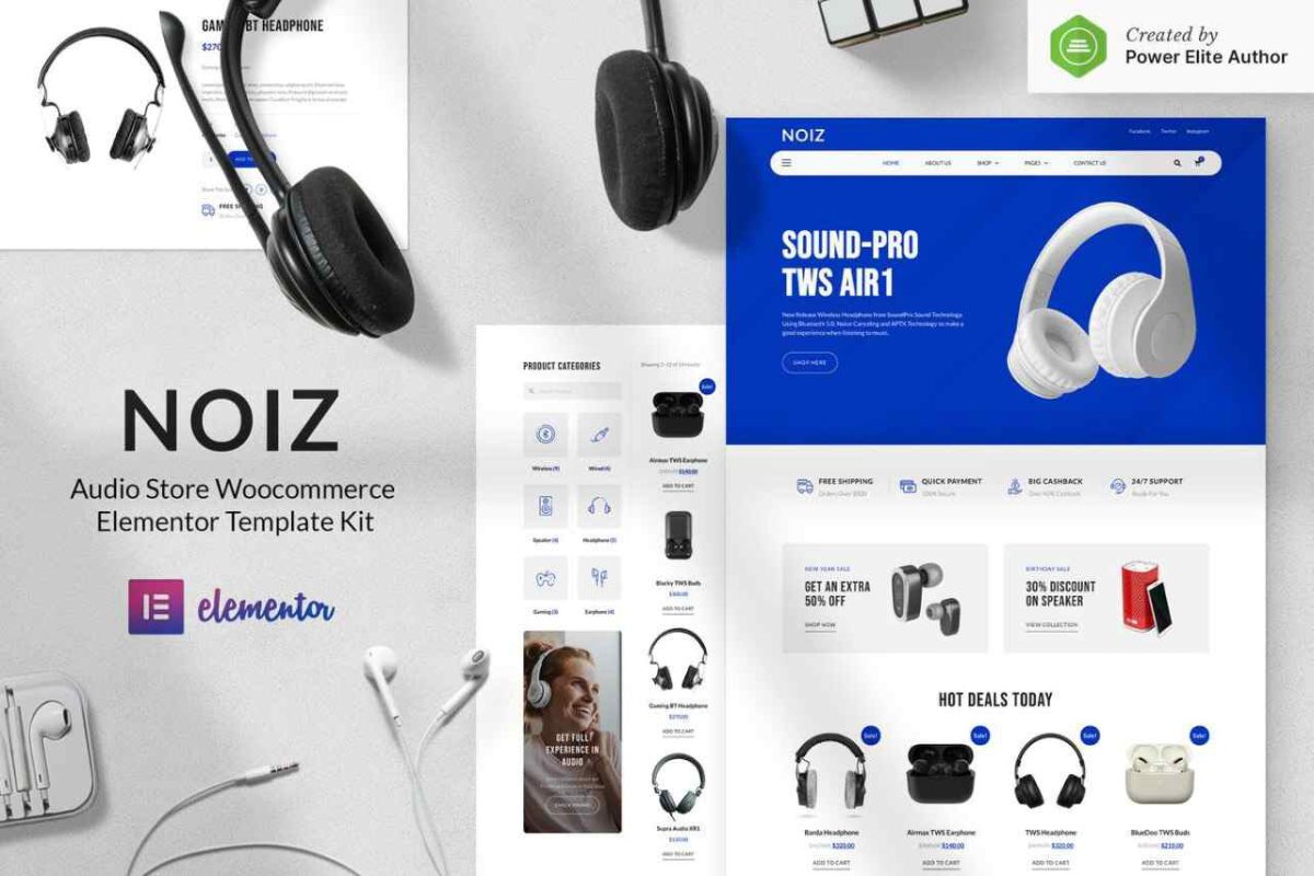 Noiz: Elementor Template Kit for Audio Stores with WooCommerce