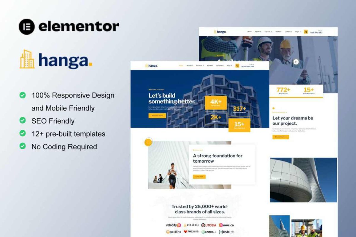 Hanga: Elementor Template Kit for Construction & Building Companies