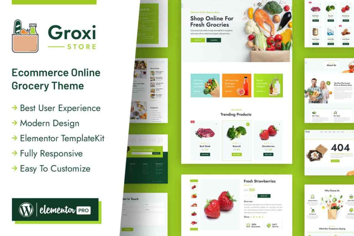 Groxi: Grocery Store Elementor Template Kit for Online Supermarkets