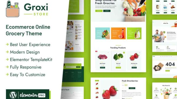 Groxi: Grocery Store Elementor Template Kit for Online Supermarkets