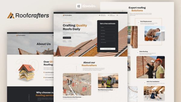 Roofcrafters: Elementor Template Kit for Roofing Companies