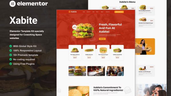 Xabite: Elementor Template Kit for Burger Fast Food Restaurants