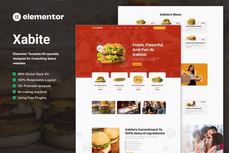 Xabite: Elementor Template Kit for Burger Fast Food Restaurants