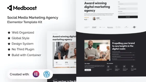 Medboost: Elementor Template Kit for Social Media Marketing Agencies