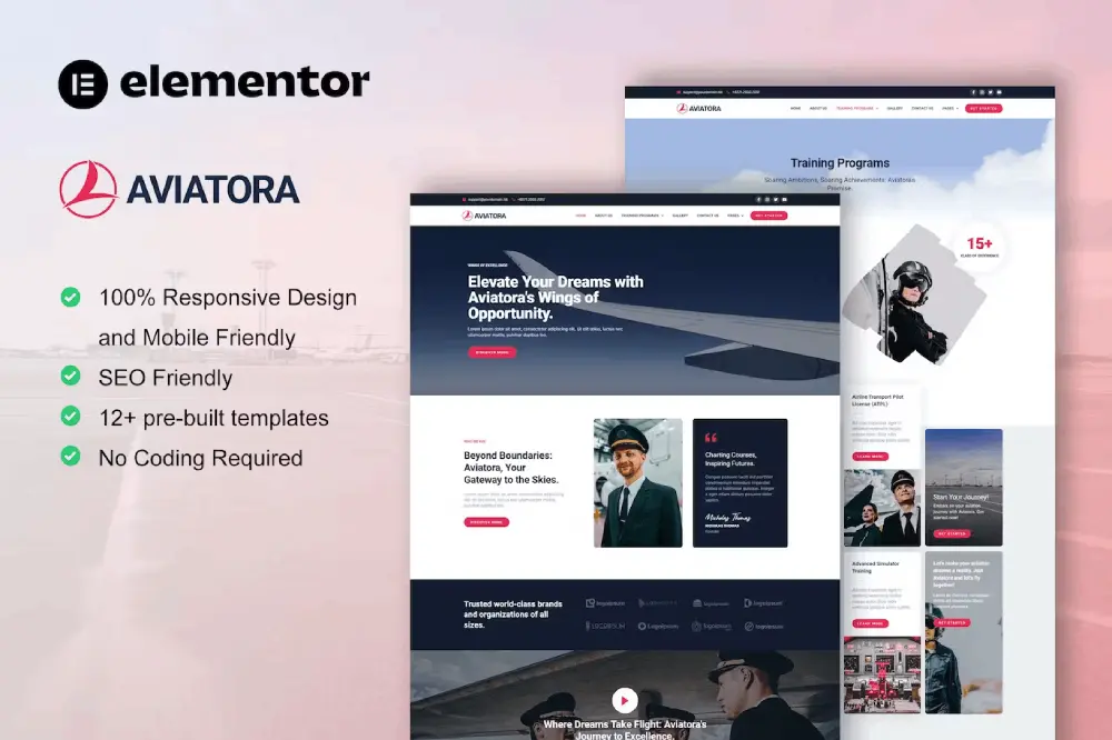 Aviatora – Elementor Template Kit for Aviation & Flight School Services