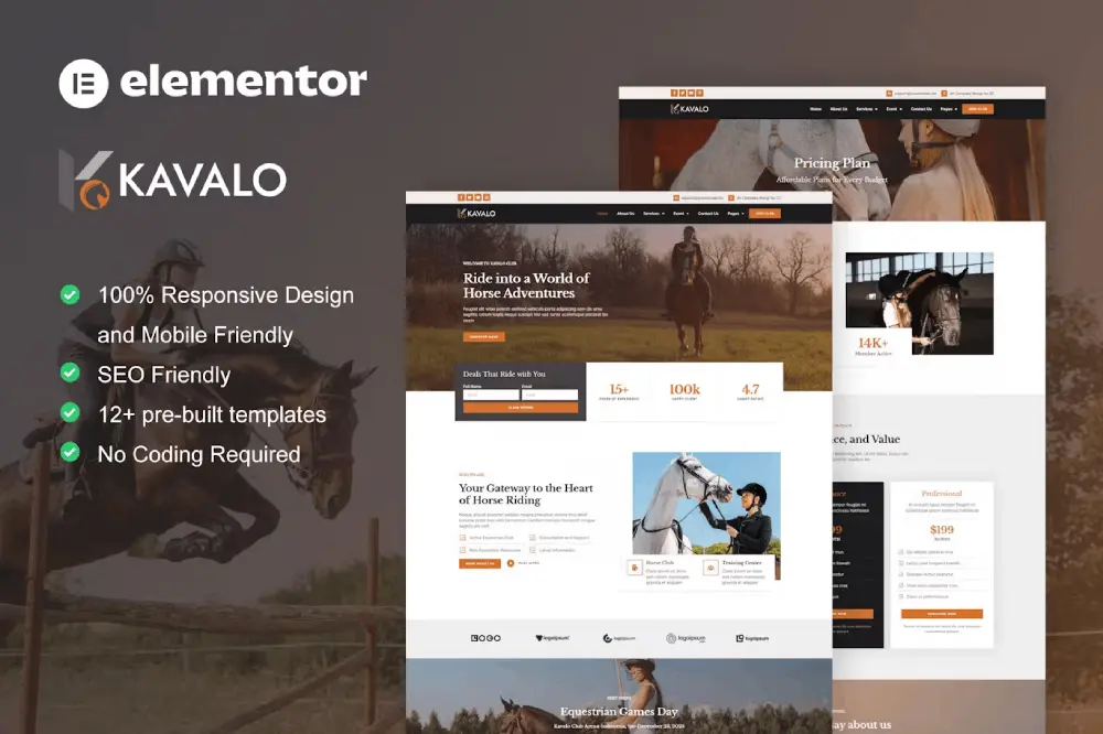 Kavalo: Elementor Kit for Horse Riding Clubs & Equestrian Websites