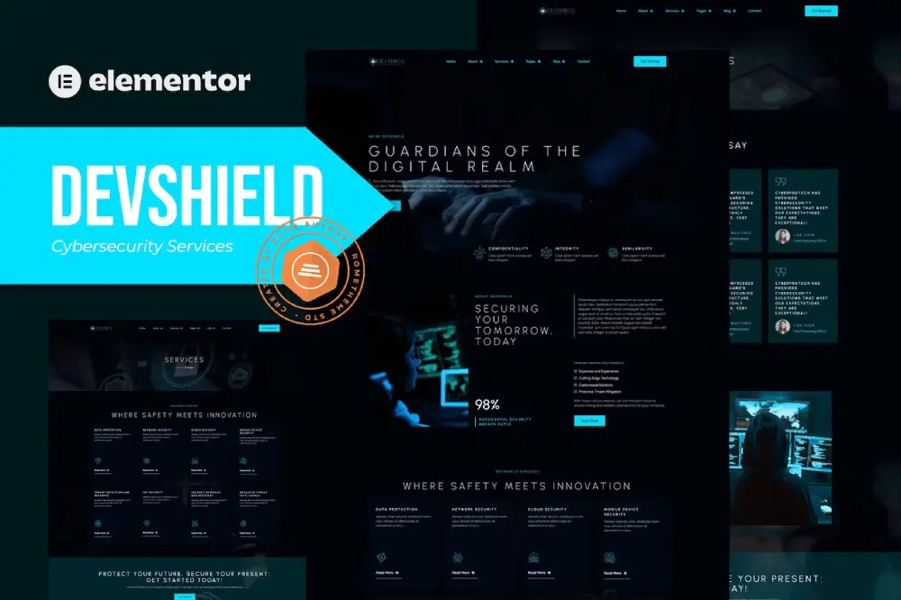 Devshield: Elementor Pro Template Kit for Cybersecurity Services