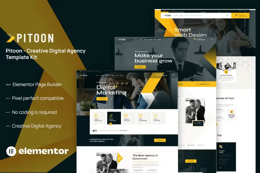 Pitoon: Elementor Template Kit for Creative Digital Agencies