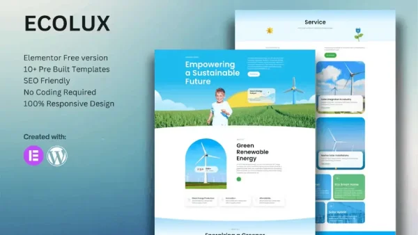 Ecolux: Elementor Template Kit for Green Renewable Energy Websites