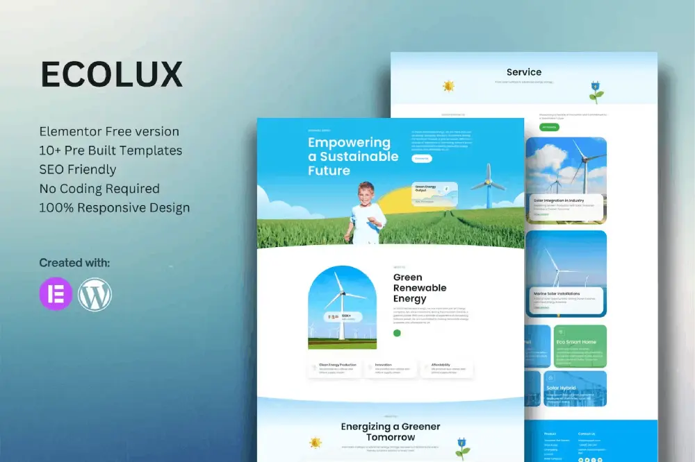 Ecolux: Elementor Template Kit for Green Renewable Energy Websites