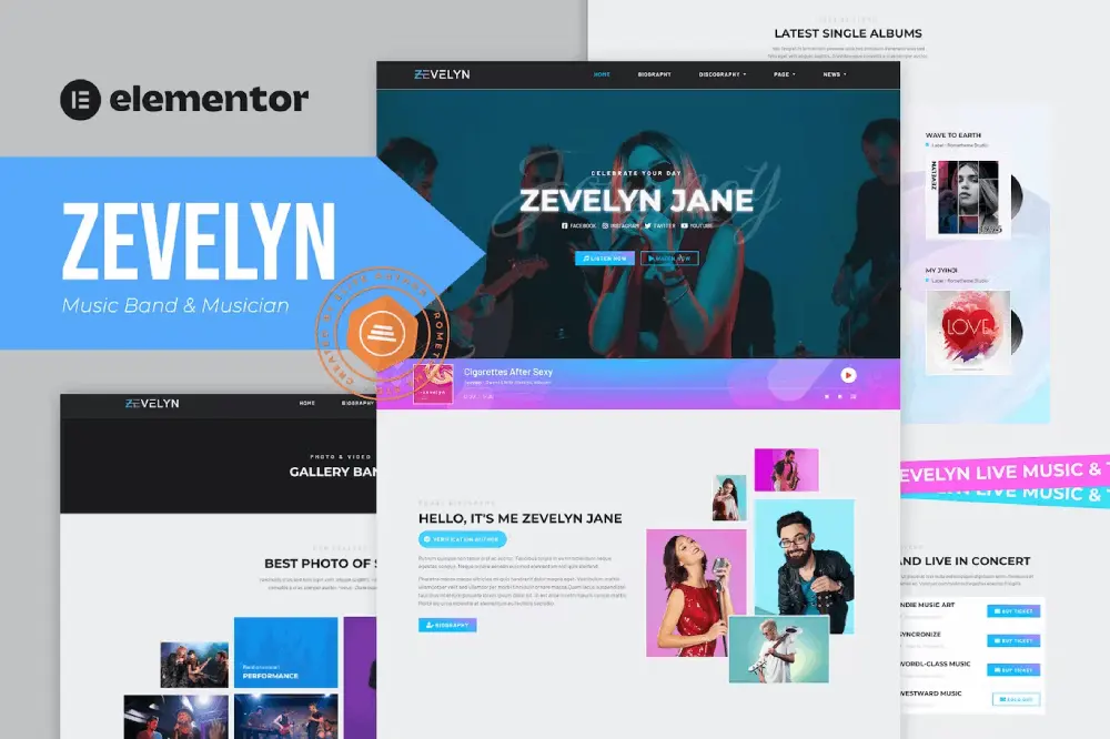 Zevelyn: Elementor Template Kit for Music Bands & Musicians