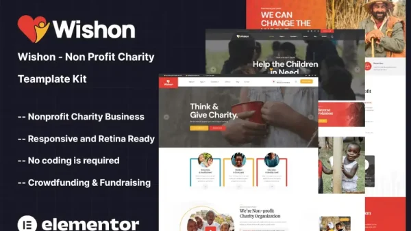 Wishon – Elementor Template Kit for Non-Profit Charity Organizations