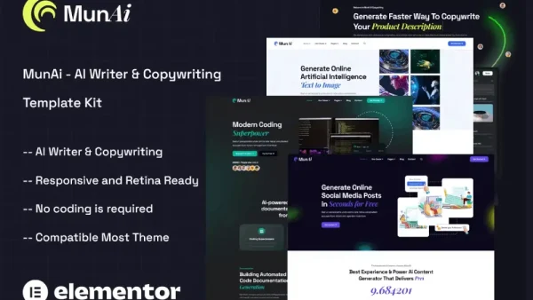 MunAi: Elementor Template Kit for AI Writer & Copywriting Apps