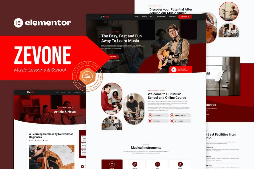 Zevone: Elementor Template Kit for Music Lessons & School Websites