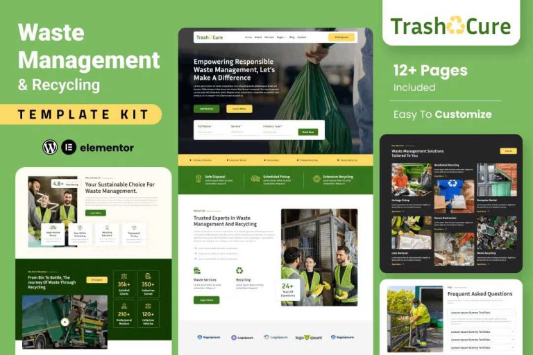 TrashCure: Elementor Template Kit for Waste Management & Recycling Services