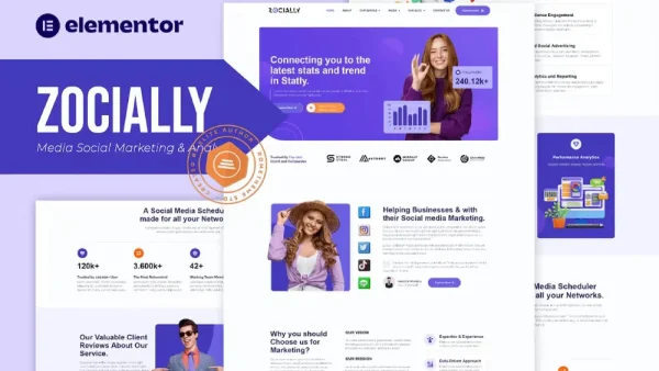 Zocially: Elementor Template Kit for Social Media Marketing & Analytics