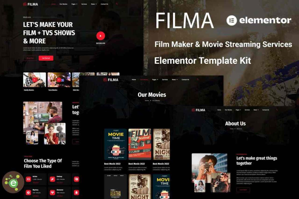 Film Maker: Elementor Template Kit for Movie Streaming & Production Services