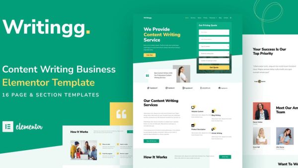 Writingg: Elementor Template Kit for Content & Copywriting Services