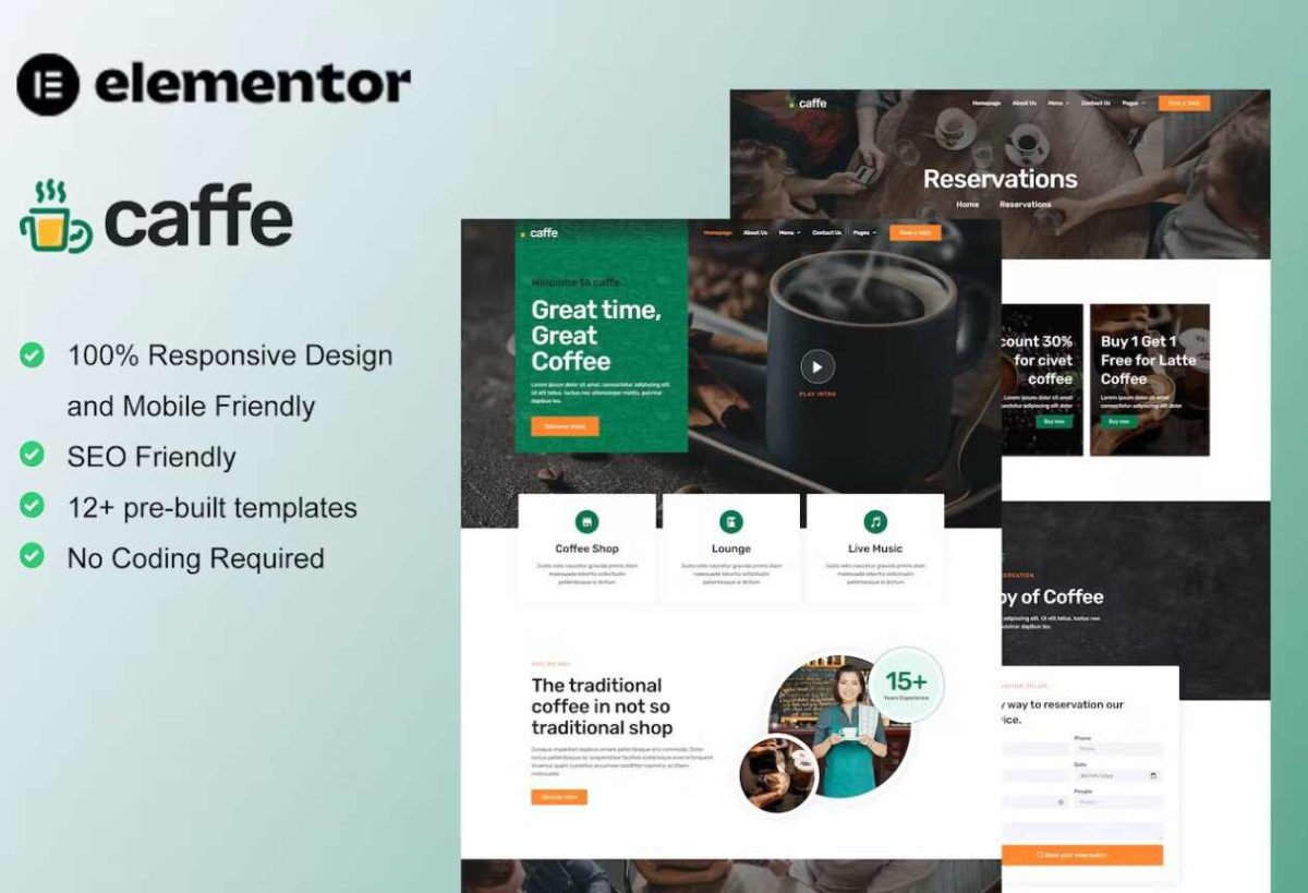 Caffe: Elementor Template Kit for Coffee Shops & Cafes