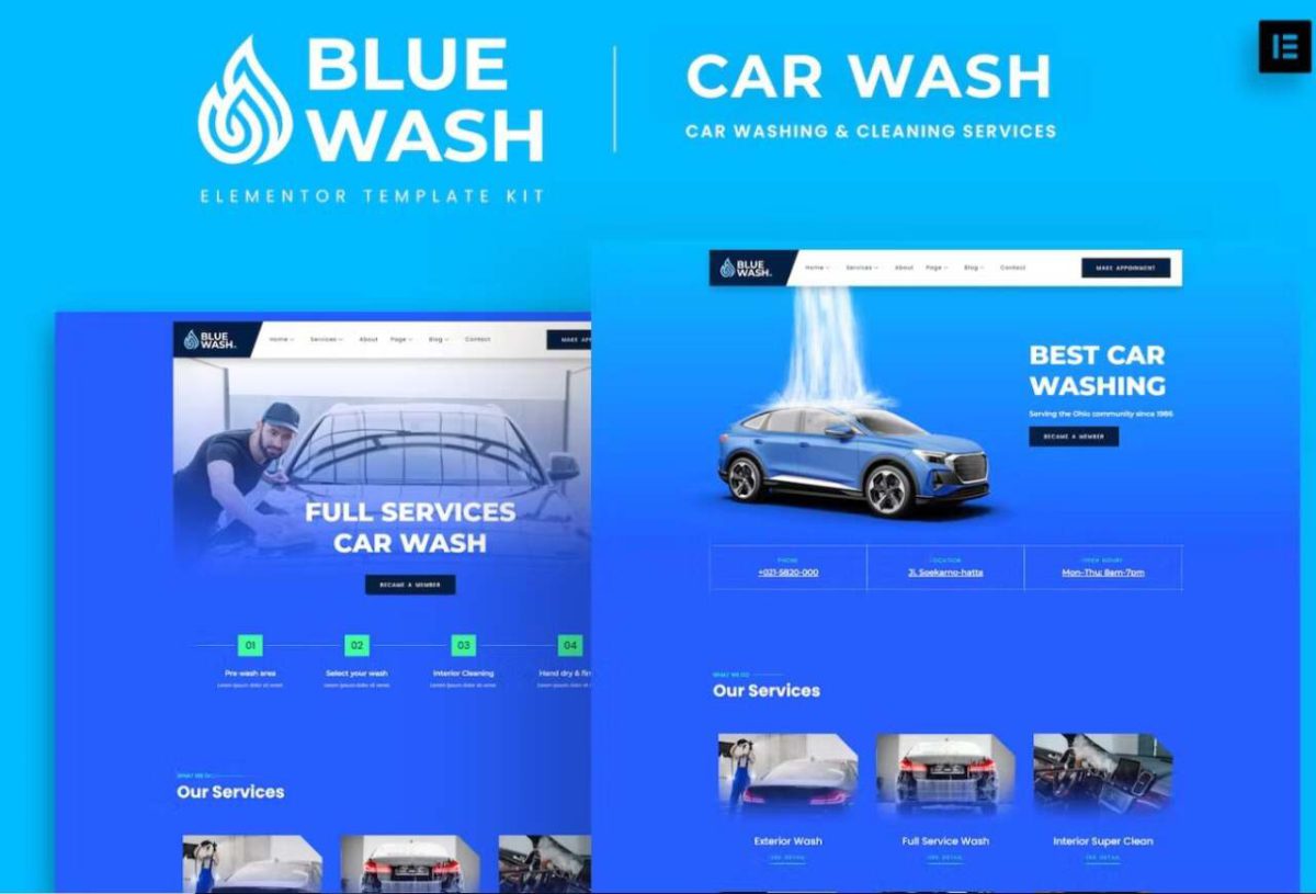 Bluewash: Elementor Template Kit for Car Washing & Cleaning Services