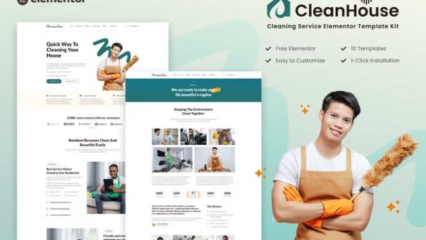 CleanHouse: Elementor Template Kit for Cleaning Services