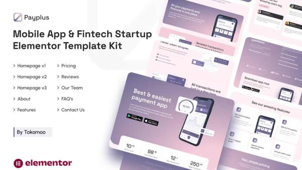 Mobile App & Fintech Startup: Elementor Template Kit for Tech Innovators