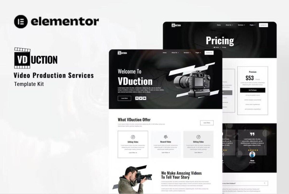 VDuction: Elementor Template Kit for Video Production Services