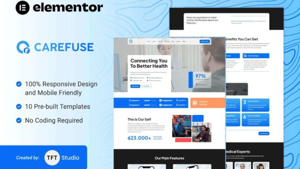 Carefuse: AI Health App Elementor Template Kit for Healthcare Solutions