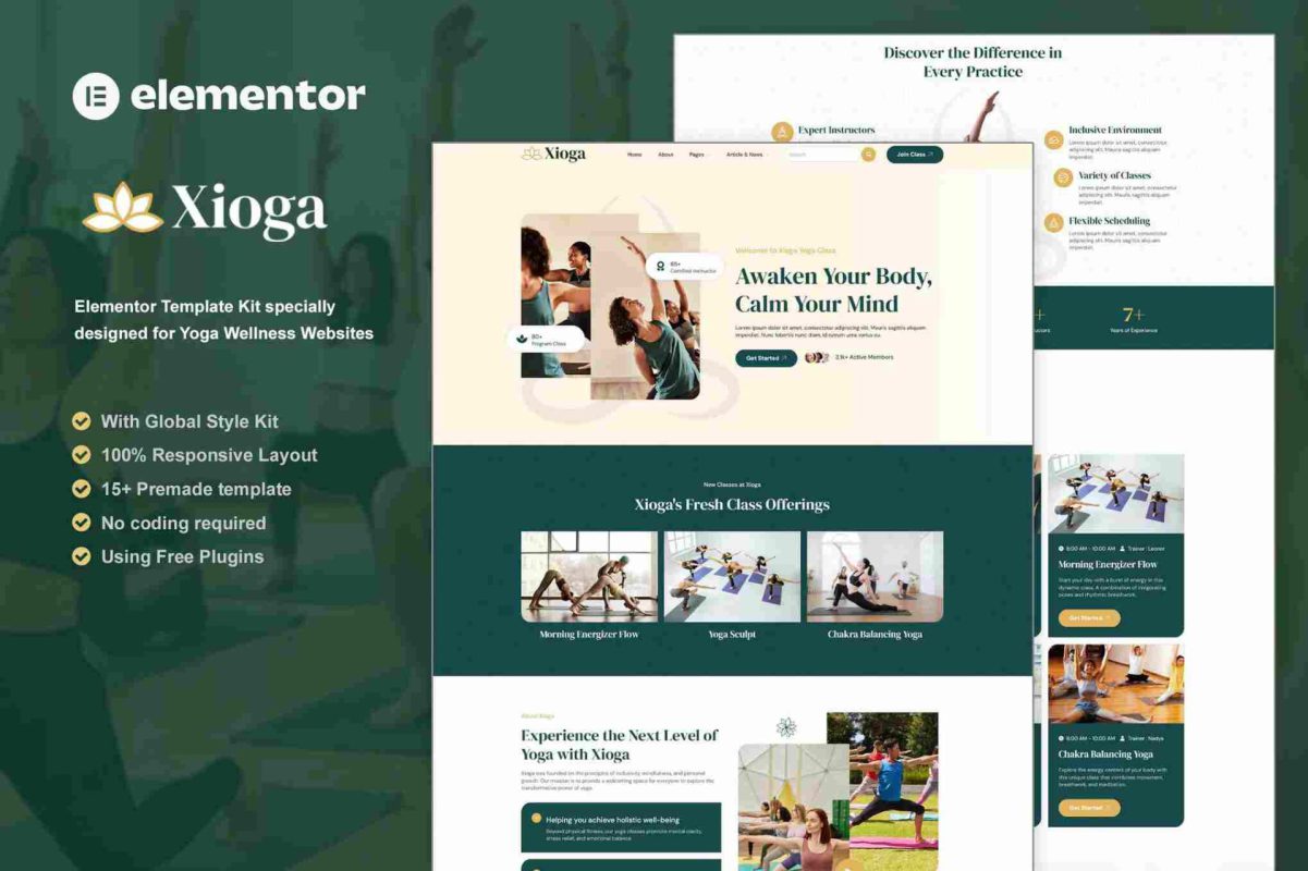 Xioga: Elementor Template Kit for Yoga Wellness Websites