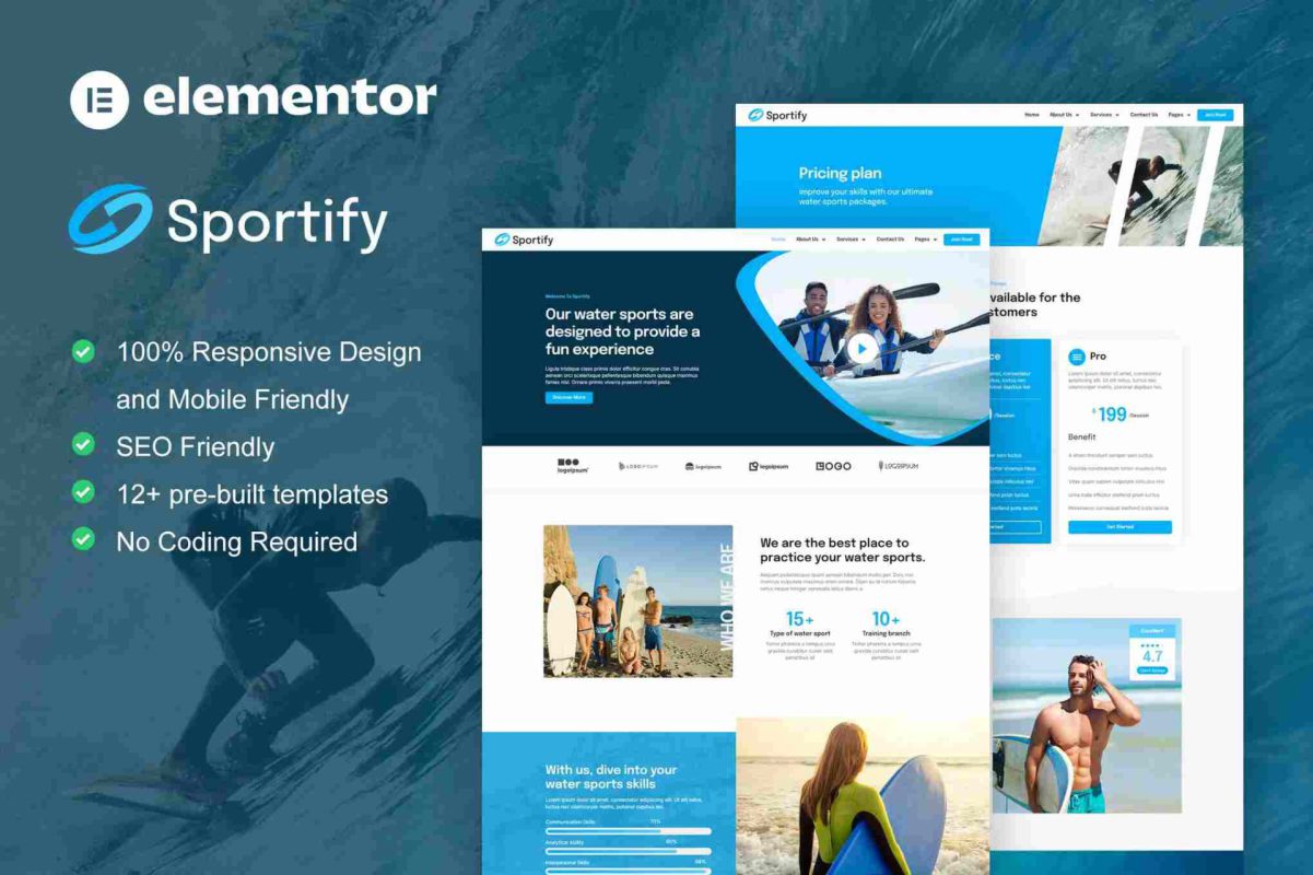 Sportify: Elementor Template Kit for Water Sports & Surfing Websites