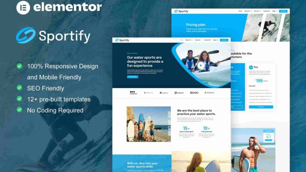 Sportify: Elementor Template Kit for Water Sports & Surfing Websites