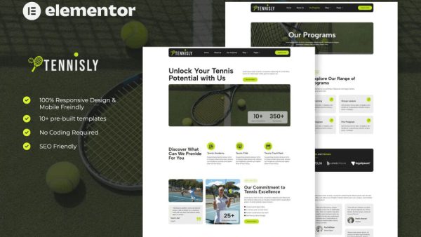 Tennisly: Elementor Template Kit for Tennis Schools & Sports Clubs