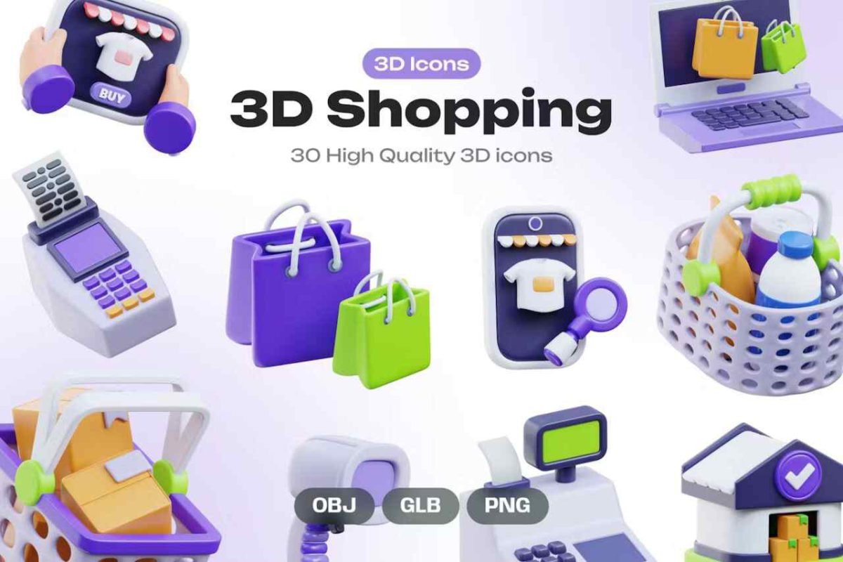 Shopping 3D Icons – Modern E-commerce Icons in PNG Format