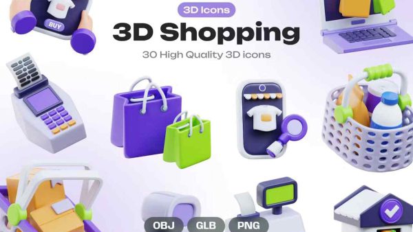 Shopping 3D Icons – Modern E-commerce Icons in PNG Format