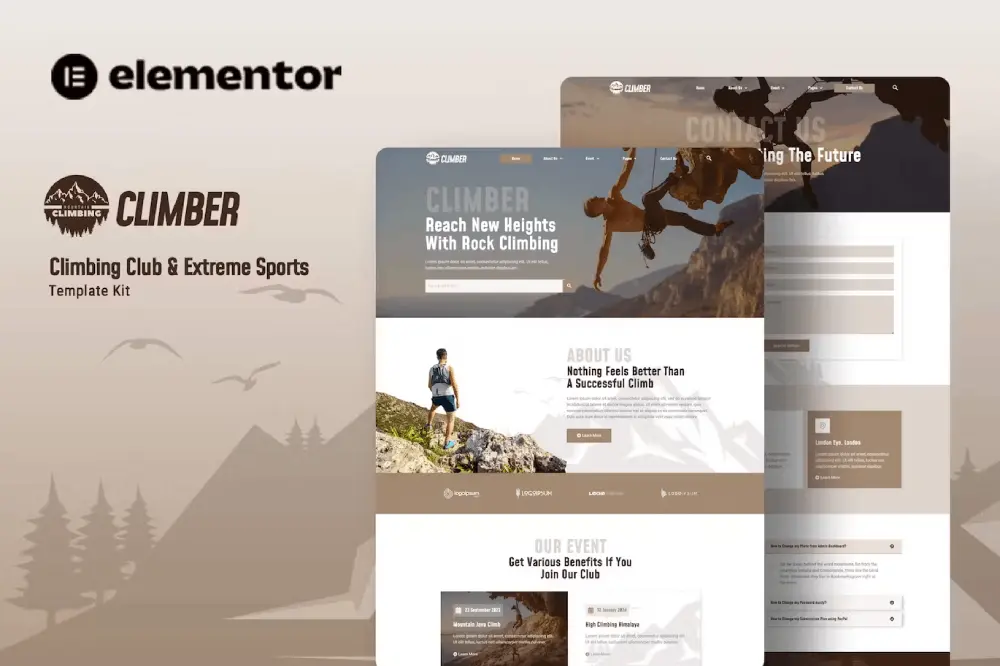 Climber: Elementor Template Kit for Climbing Clubs & Extreme Sports